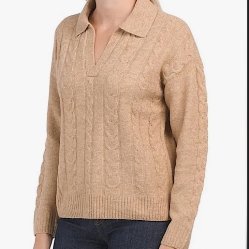 CeCe Collared Sweater in Tan or Camel, M